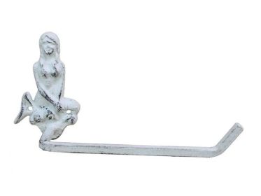 Whitewashed Cast Iron Mermaid Toilet Paper Holder 10